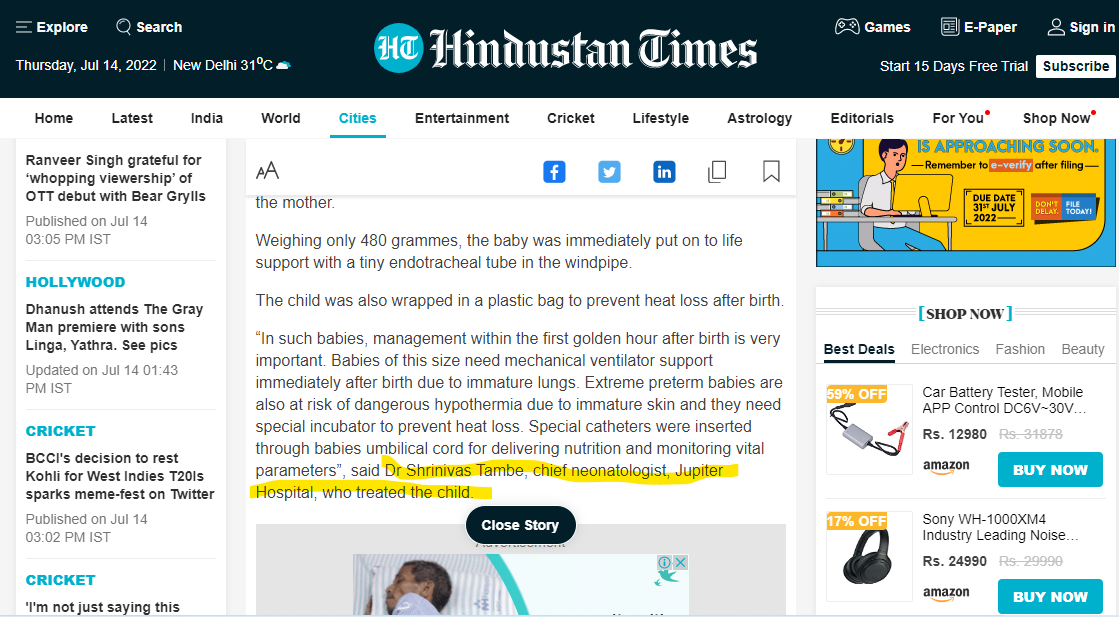 Premature child weighing 480 gm born in Pune|Orange Children’s clinic|Aundh,Pune